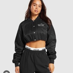 Gymshark Women's Black Cropped Bomber Jacket - Size Medium